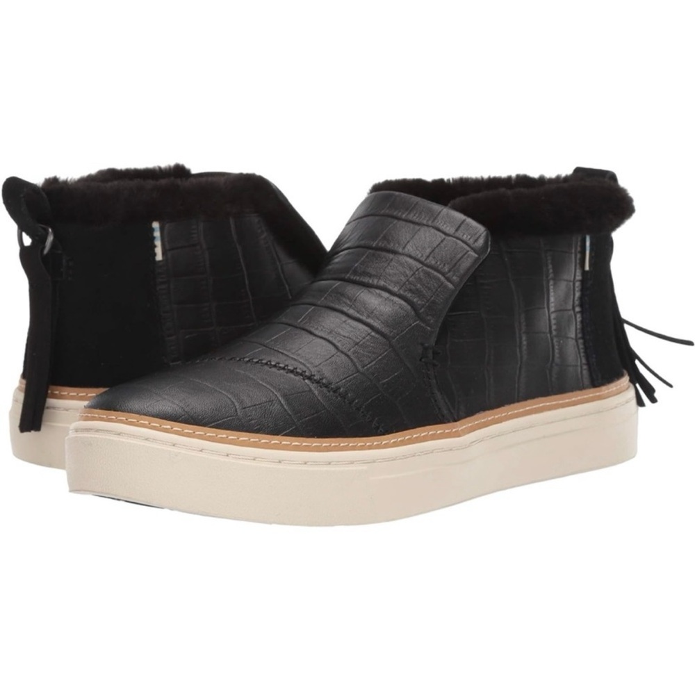 TOMS Paxton Black Croc Embossed Leather Faux Fur
